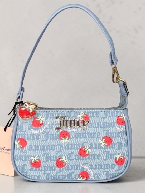 Juicy Couture Handbags - Juicy Couture Blue Denim Mini Shoulder Bag with Red Cherry Motif